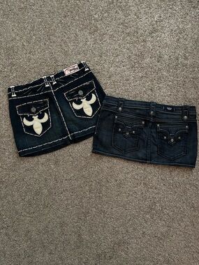 Bundle Pair of Dark Denim Mini Skirts with Pocket Embellishments